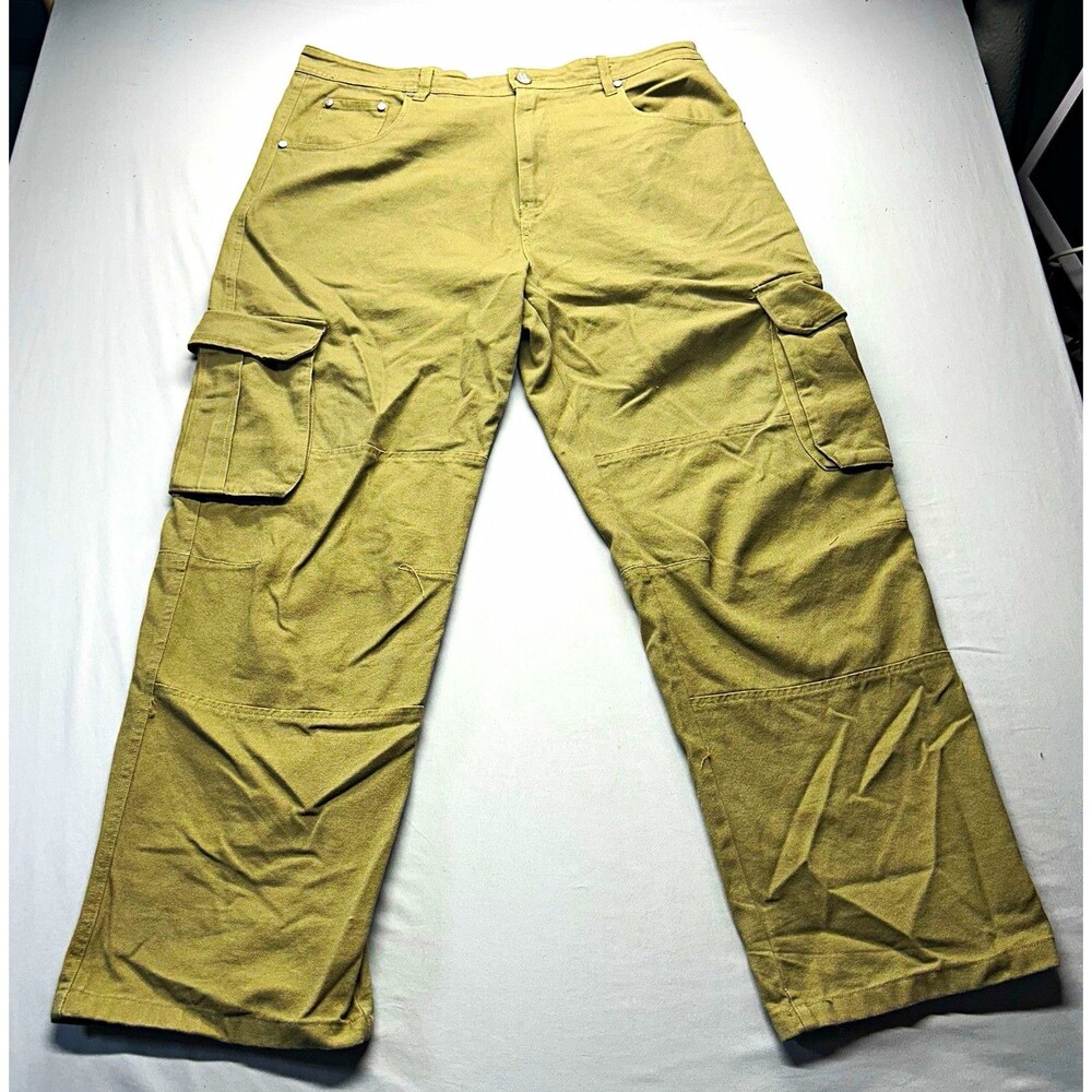 Pipeline Men's Beige Cargo Jeans Relaxed Fit Canvas Cotton Pockets MidRise Sz 38